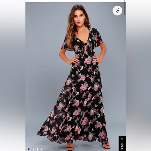 Lulus Wings of Love Black Floral Print Maxi Dress size XS NWT - Picture 2 of 7